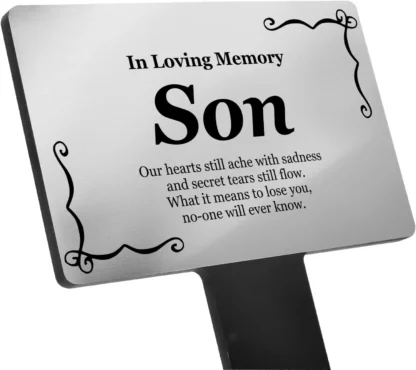 SON Memorial Remembrance Plaque Stake - (Silver/Gold/Black & White) Waterproof